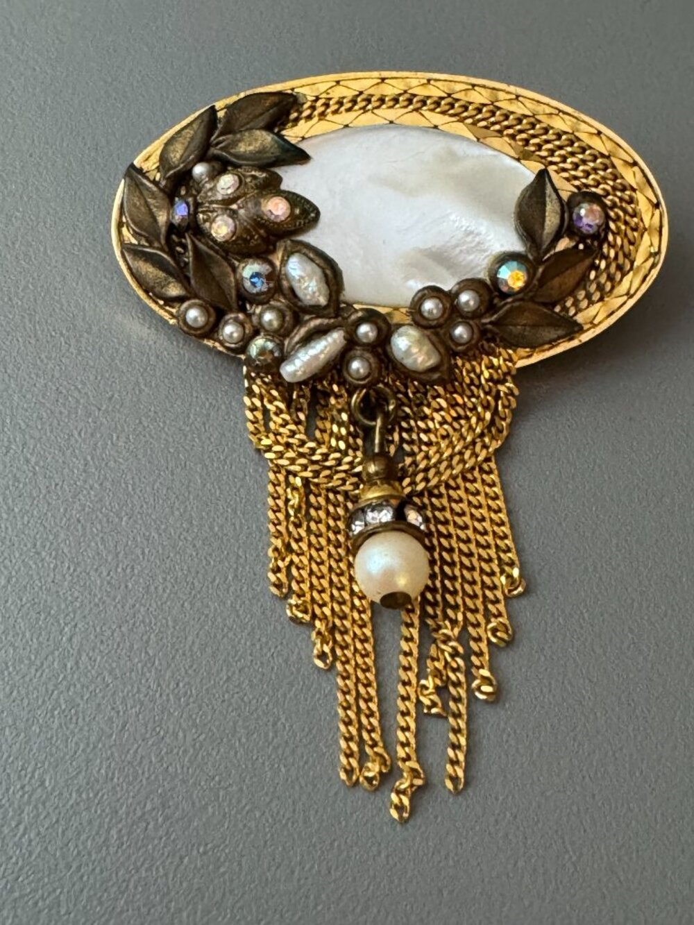 Vintage Marena Handarbeit Style Convertible Waterfall Fringe Brooch / Pendant